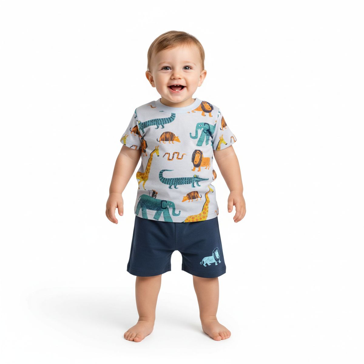 GENERICO - Conjunto Bebé Polo Short Zoo Celeste de Algodón Pima