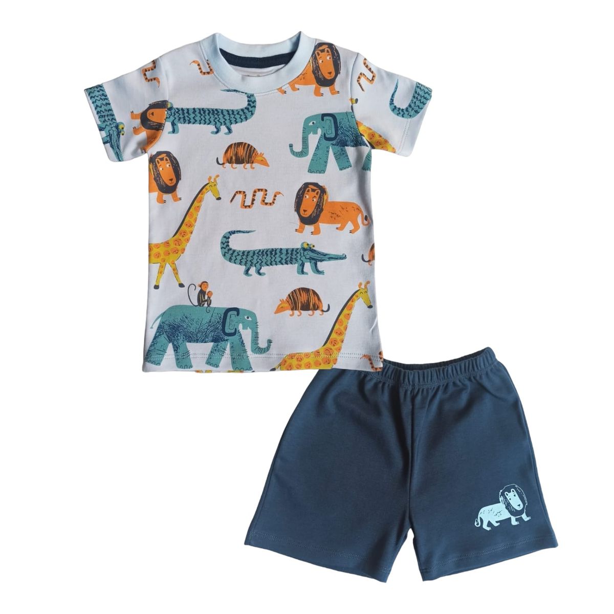 GENERICO - Conjunto Bebé Polo Short Zoo Celeste de Algodón Pima