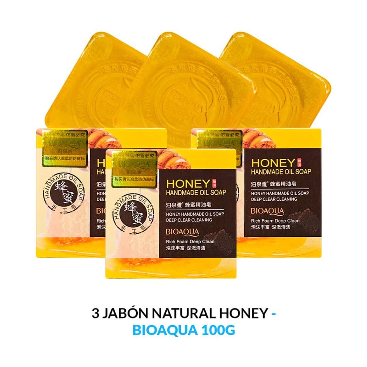 BIOAQUA - Jabón Natural De Miel Desintoxicante Bioaqua 100Gr 3 Unidades
