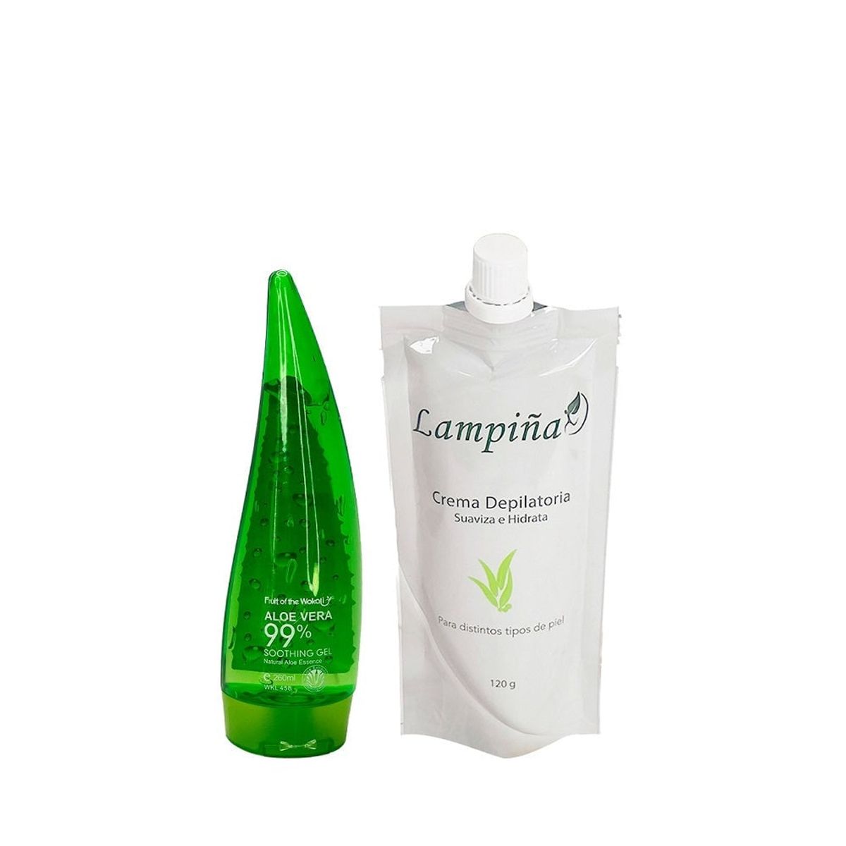 WOKALI - 1 Aloe Vera 99% Gel Calmante 260ml + 1 Crema Depiladora Lampiña 120Gr