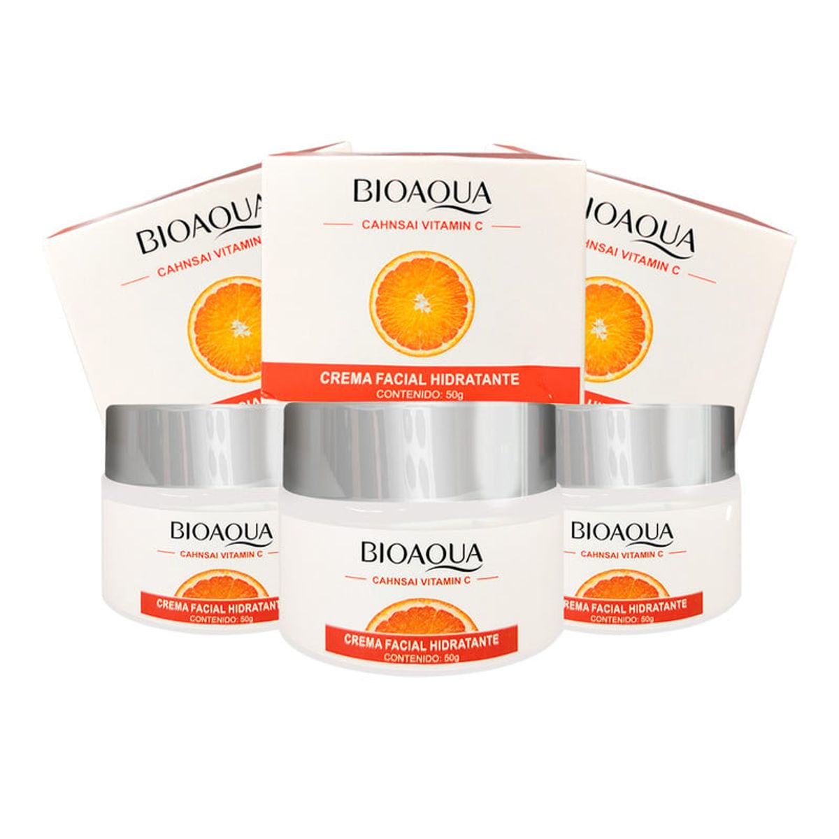 BIOAQUA - Crema Facial Hidratante Cahnsai Vitamina C 150Gr 3 Unidades