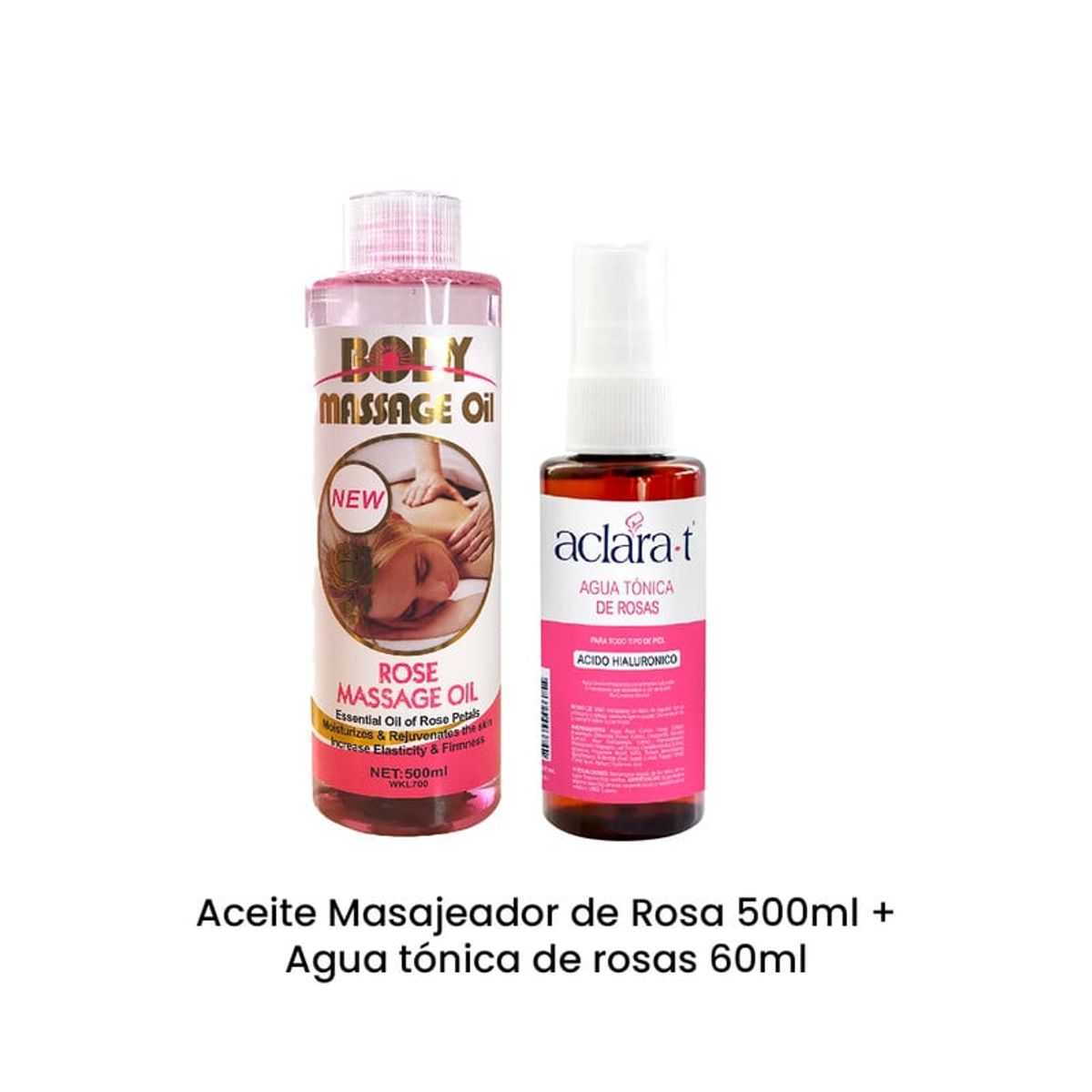 WOKALI - Aceite Masajeador de Rosa 500ml + Agua tónica de rosas 60ml