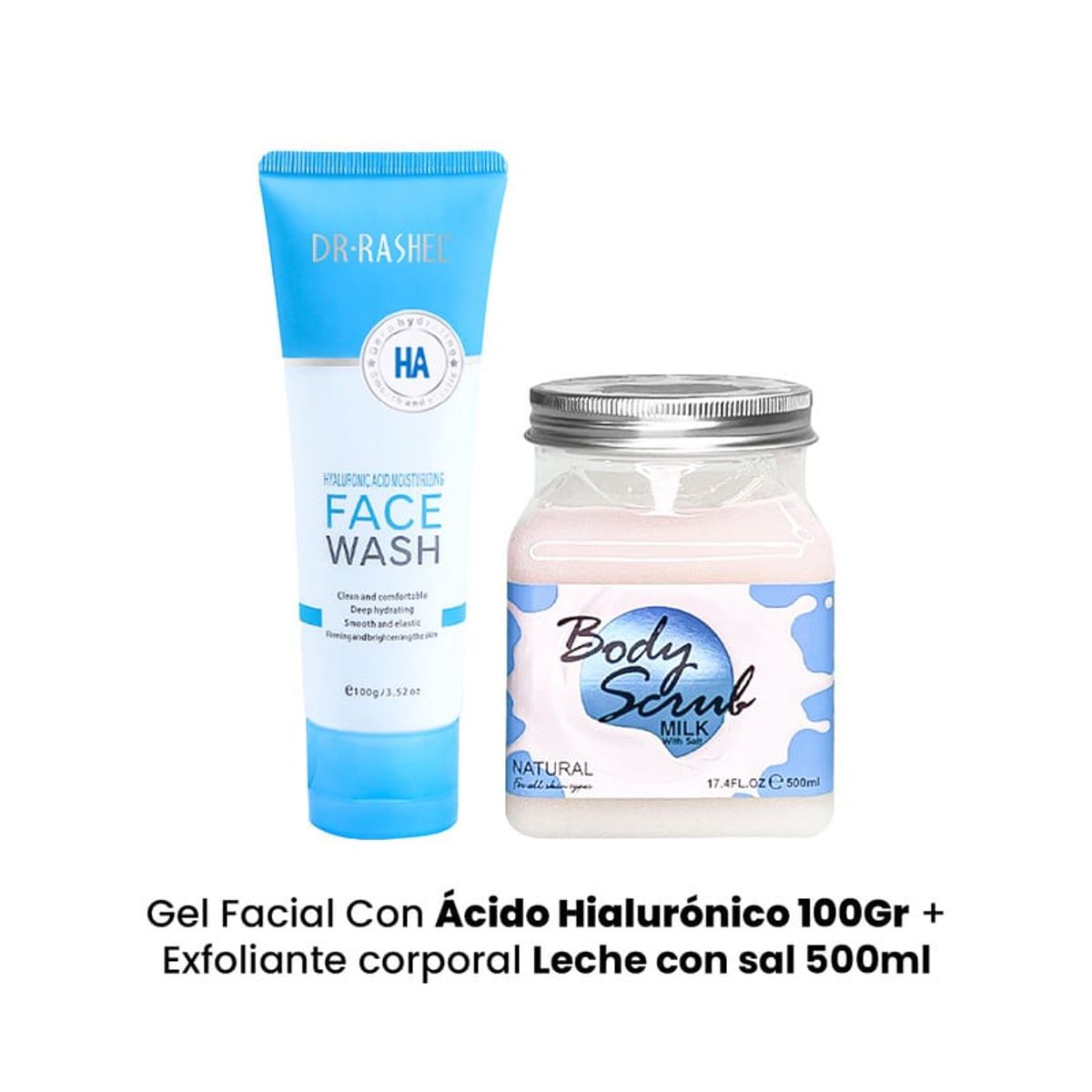 WOKALI - Gel Facial Ácido Hialurónico 100Gr + Exfolian corporal Leche sal 500ml