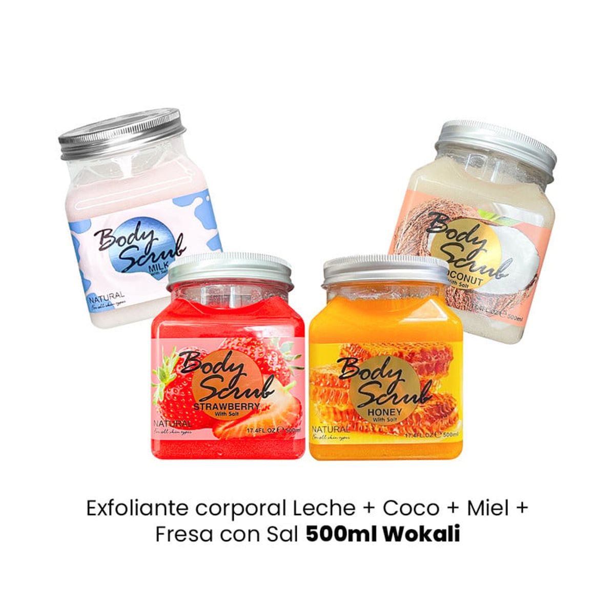 WOKALI - Exfoliante corporal Leche + Coco + Miel + Fresa con Sal 500ml Wokali