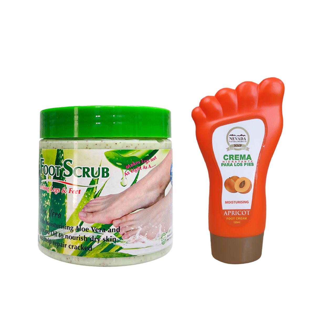 NEVADA NATURAL PRODUCTS - Crema Albaricoque + Exfoliante para Pies 120ml Aloe Vera 500ml Wokali