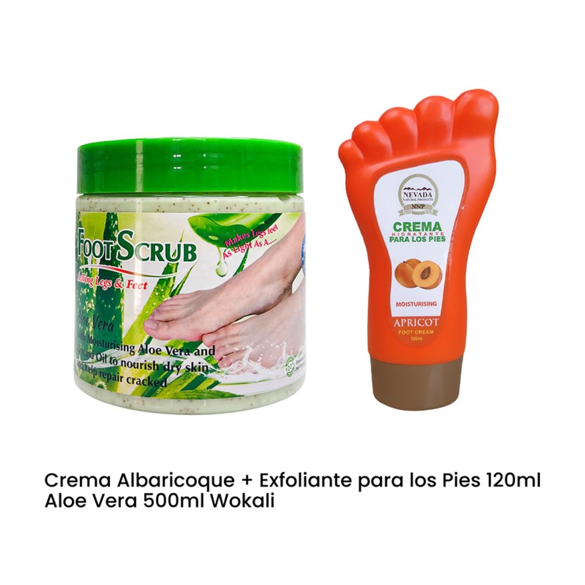 NEVADA NATURAL PRODUCTS - Crema Albaricoque + Exfoliante para Pies 120ml Aloe Vera 500ml Wokali