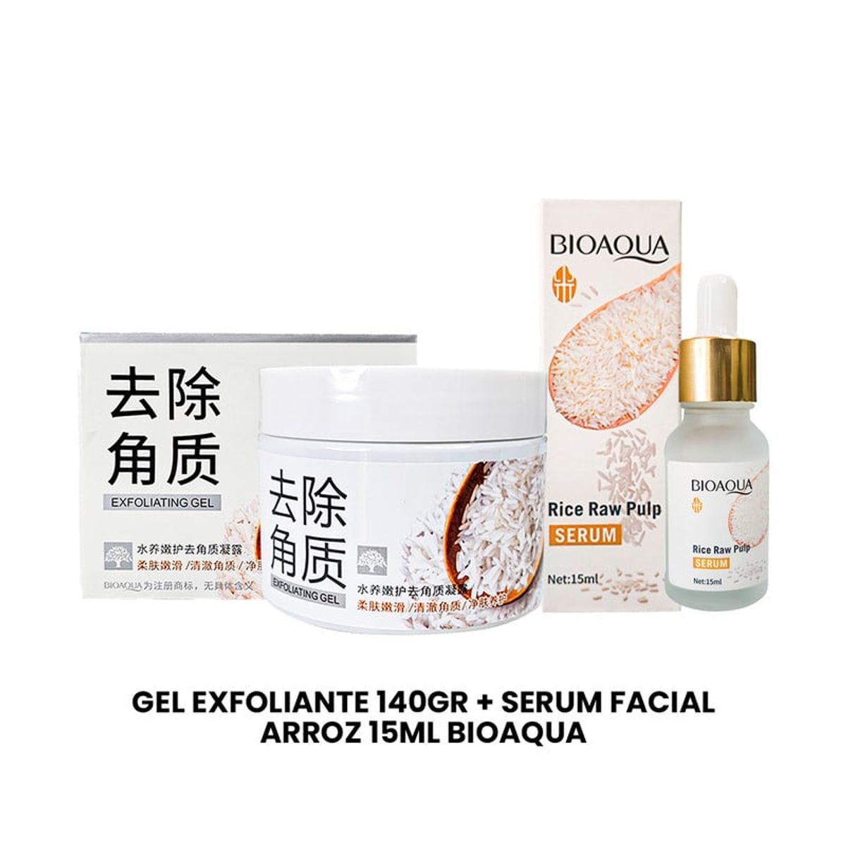 BIOAQUA - Gel Exfoliante 140gr + Serum Facial Arroz 15ml Bioaqua
