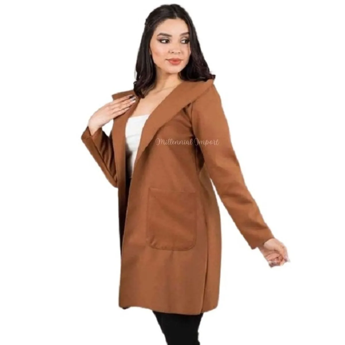 GENERICO - Saco Capa Blazer para mujer con Capucha Moda Casual Color Camell