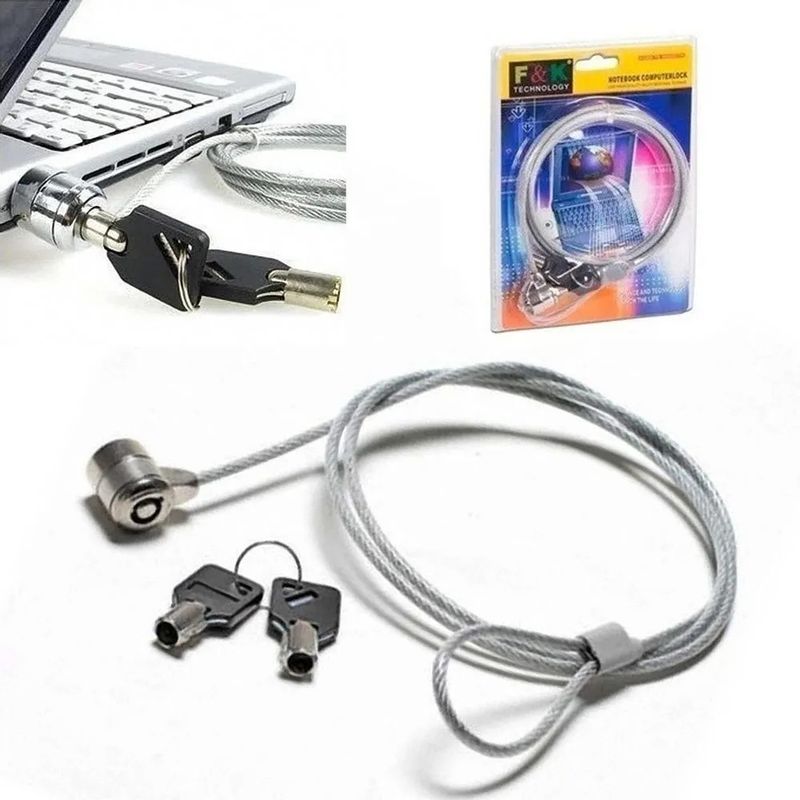 OEM - Cadena Cable de Acero con Llave Antirrobo para Laptop de Acero 110cm