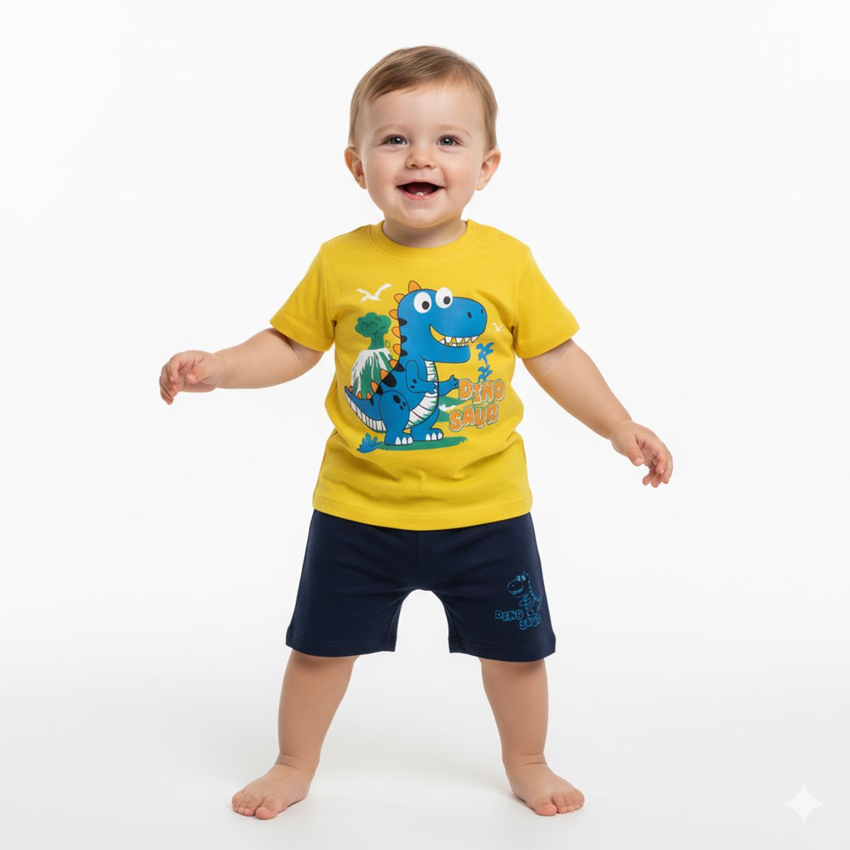 GENERICO - Conjunto Bebé Polo Short Dino Mostaza de Algodón Pima