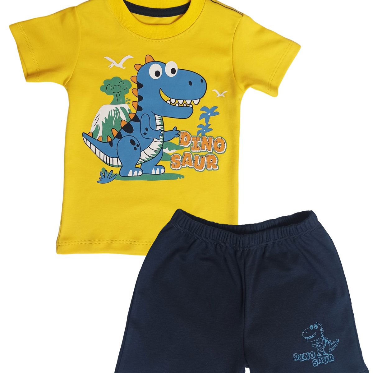 GENERICO - Conjunto Bebé Polo Short Dino Mostaza de Algodón Pima