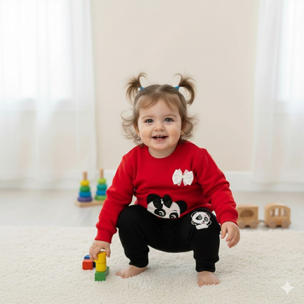 GENERICO - Conjunto  Para Bebe Panda Rojo