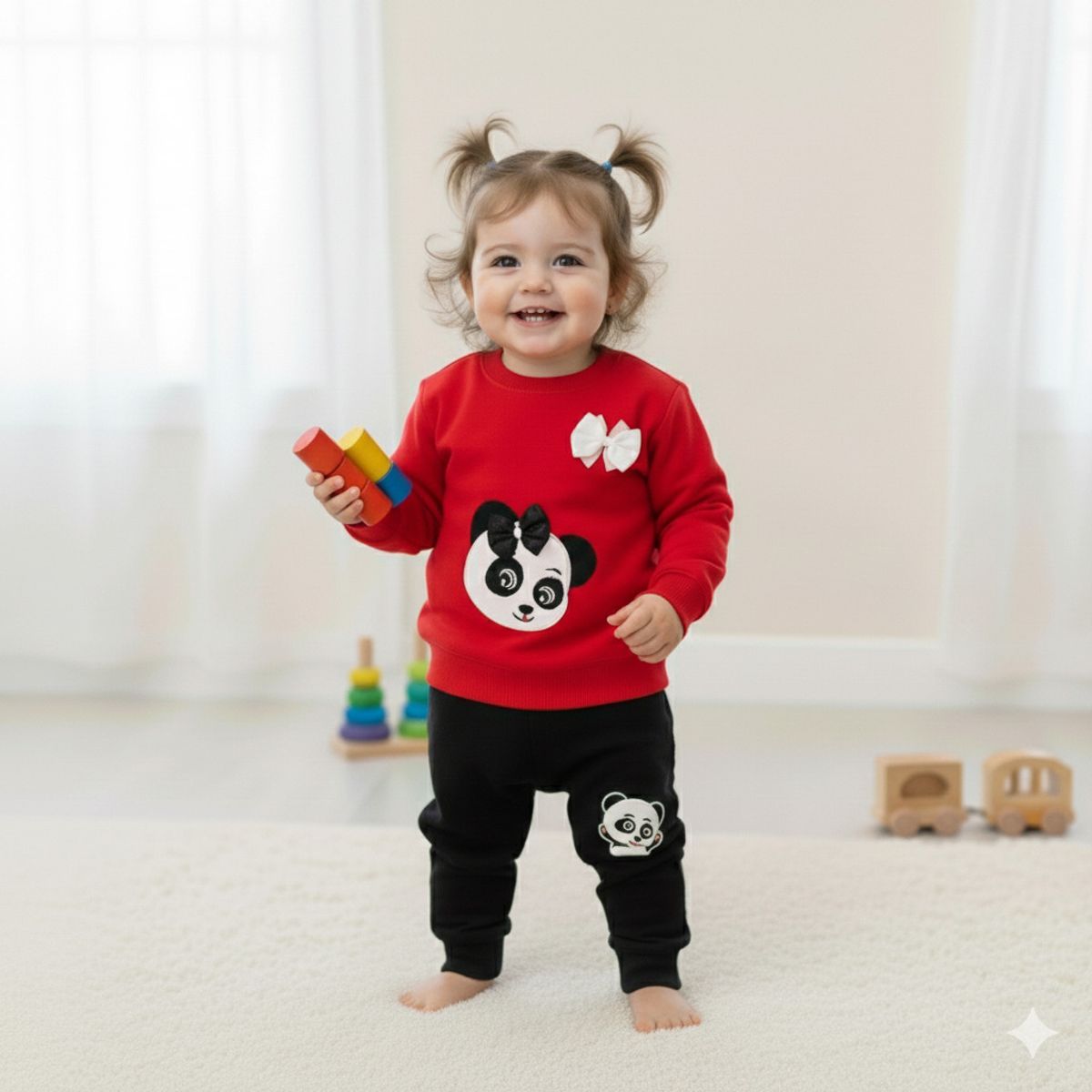 GENERICO - Conjunto  Para Bebe Panda Rojo