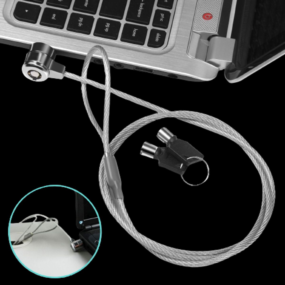 OEM - Cadena Cable de Acero con LLAVE Antirrobo para Laptop de Acero 110cm