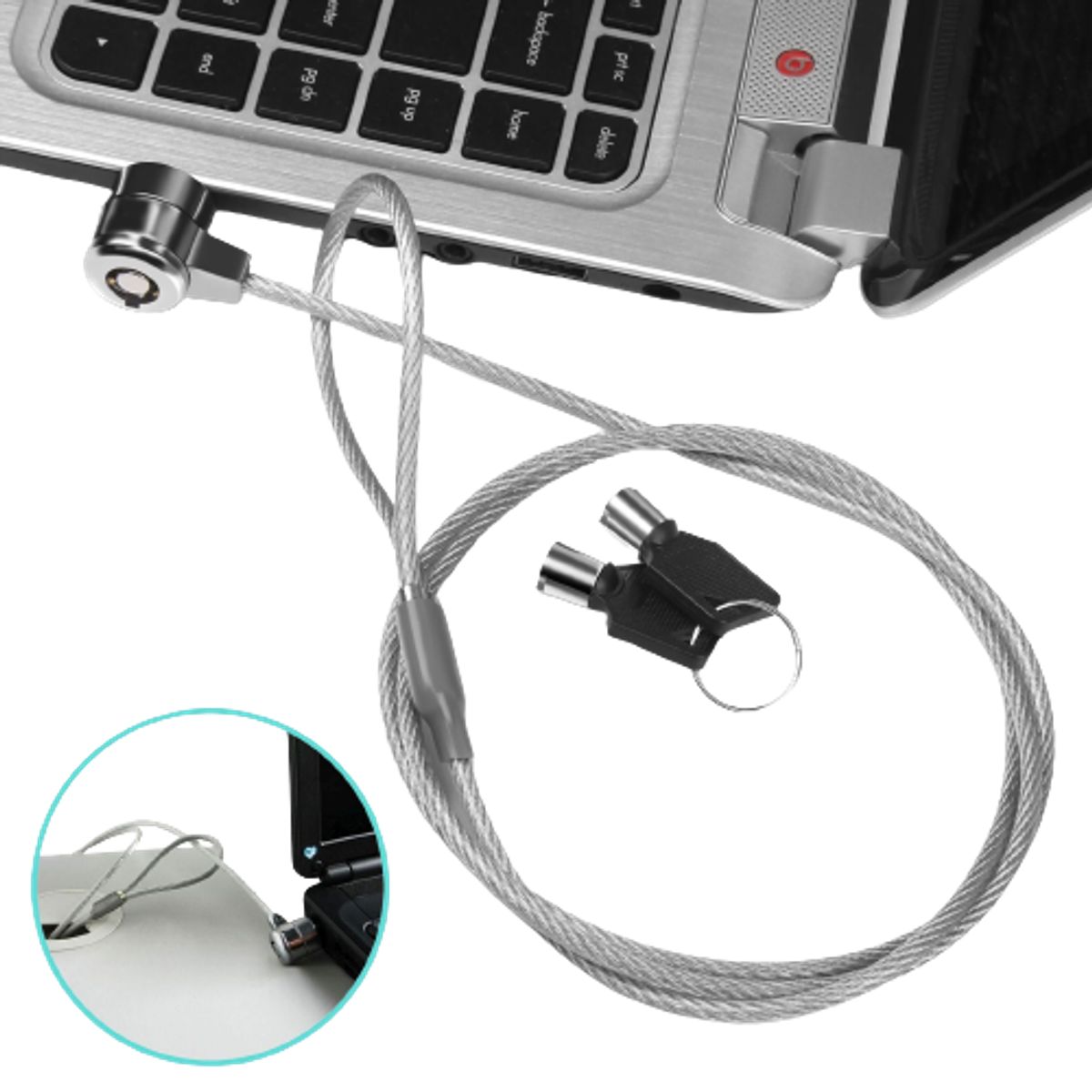 OEM - Cadena Cable de Acero con LLAVE Antirrobo para Laptop de Acero 110cm