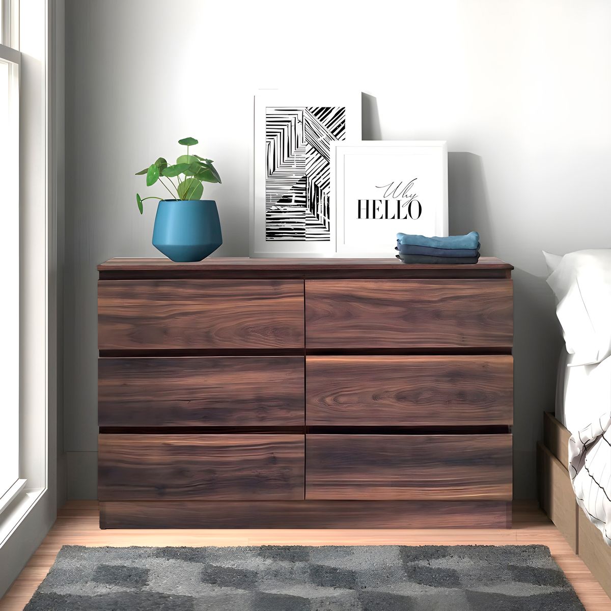 GENERICO - Cómoda Francine 6 Cajones Marrón Oscuro 120 cm Huk