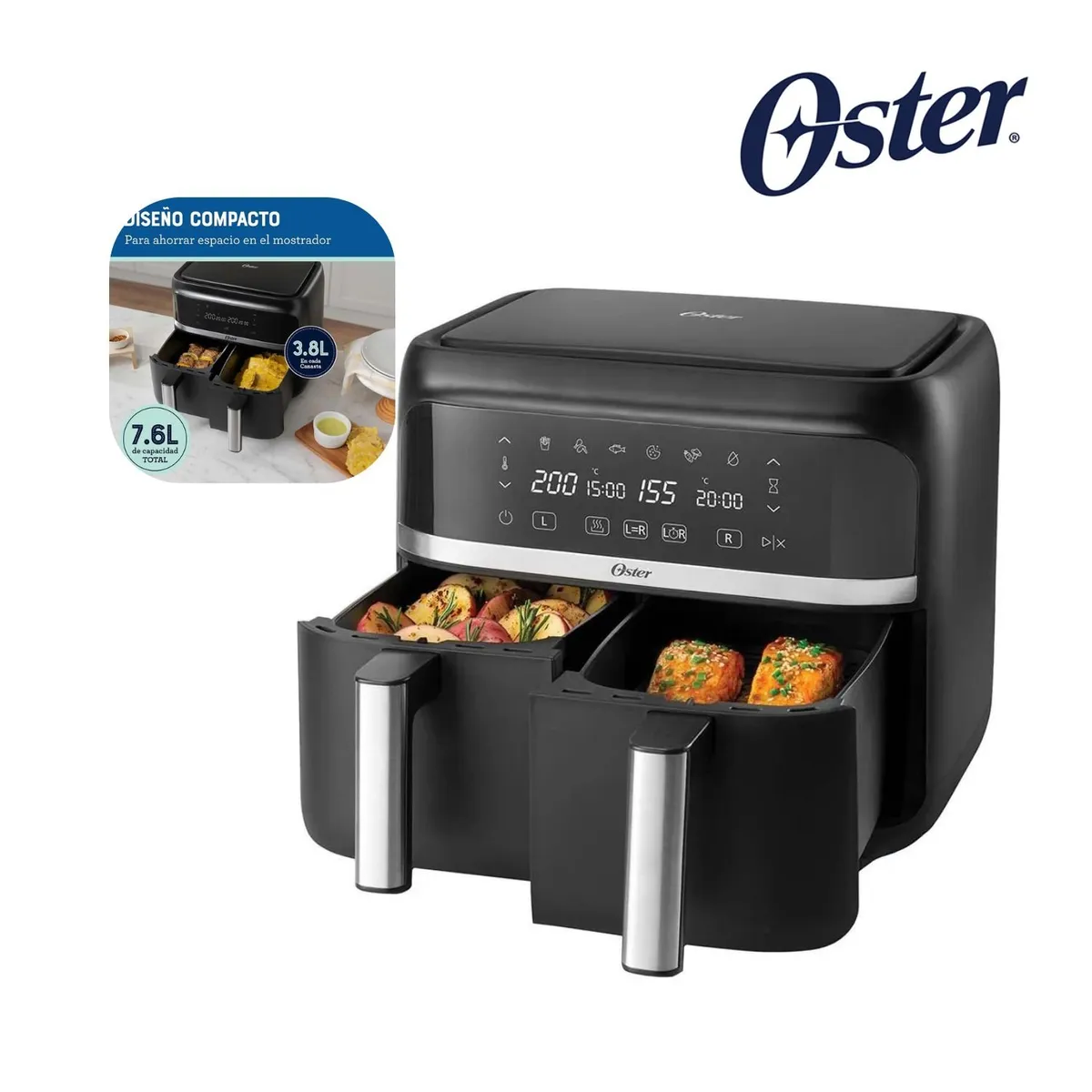 OSTER - Freidora de Aire dual Oster® de 7.6 Lts con Recubrimiento DiamondForce