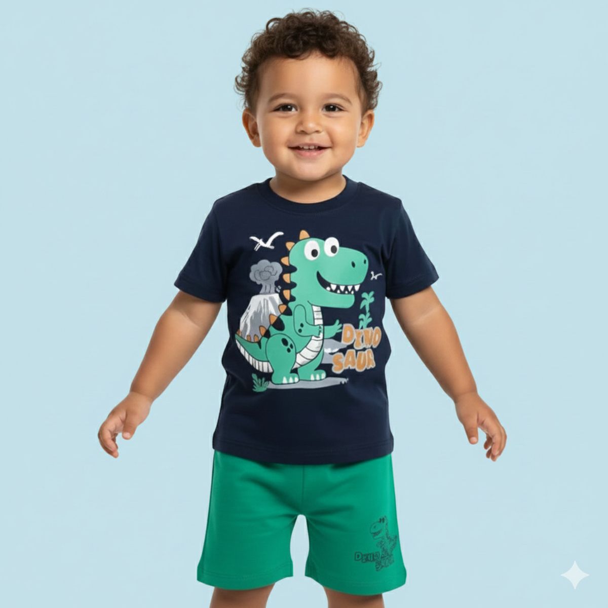 GENERICO - Conjunto Bebé Polo Short Dino Azul Marino de Algodón Pima