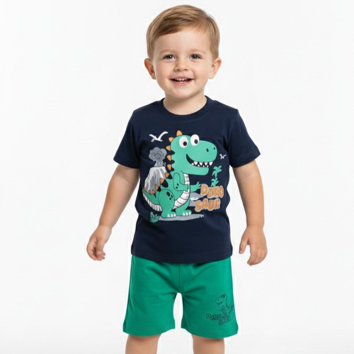 GENERICO - Conjunto Bebé Polo Short Dino Azul Marino de Algodón Pima