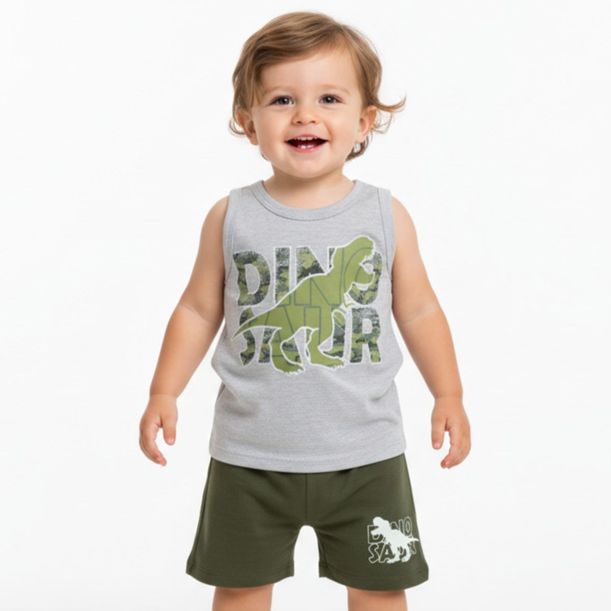 GENERICO - Conjunto Bebé Bividi Short Dino Rex Melange Verde de Algodón Pima