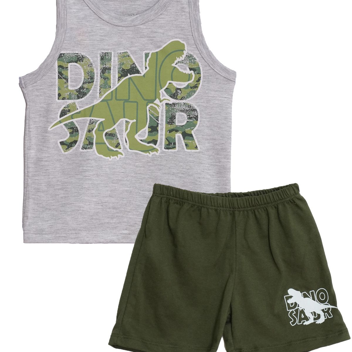 GENERICO - Conjunto Bebé Bividi Short Dino Rex Melange Verde de Algodón Pima