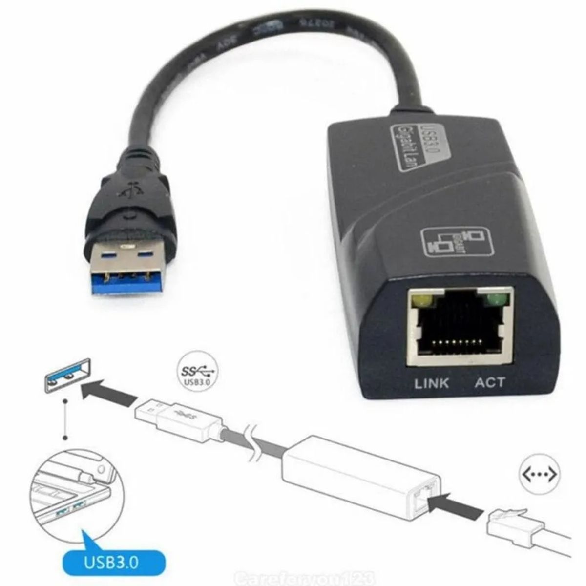 OEM - Adaptador Conector de Red RJ45 LAN USB 3.0 Gigabit Ethernet para PC