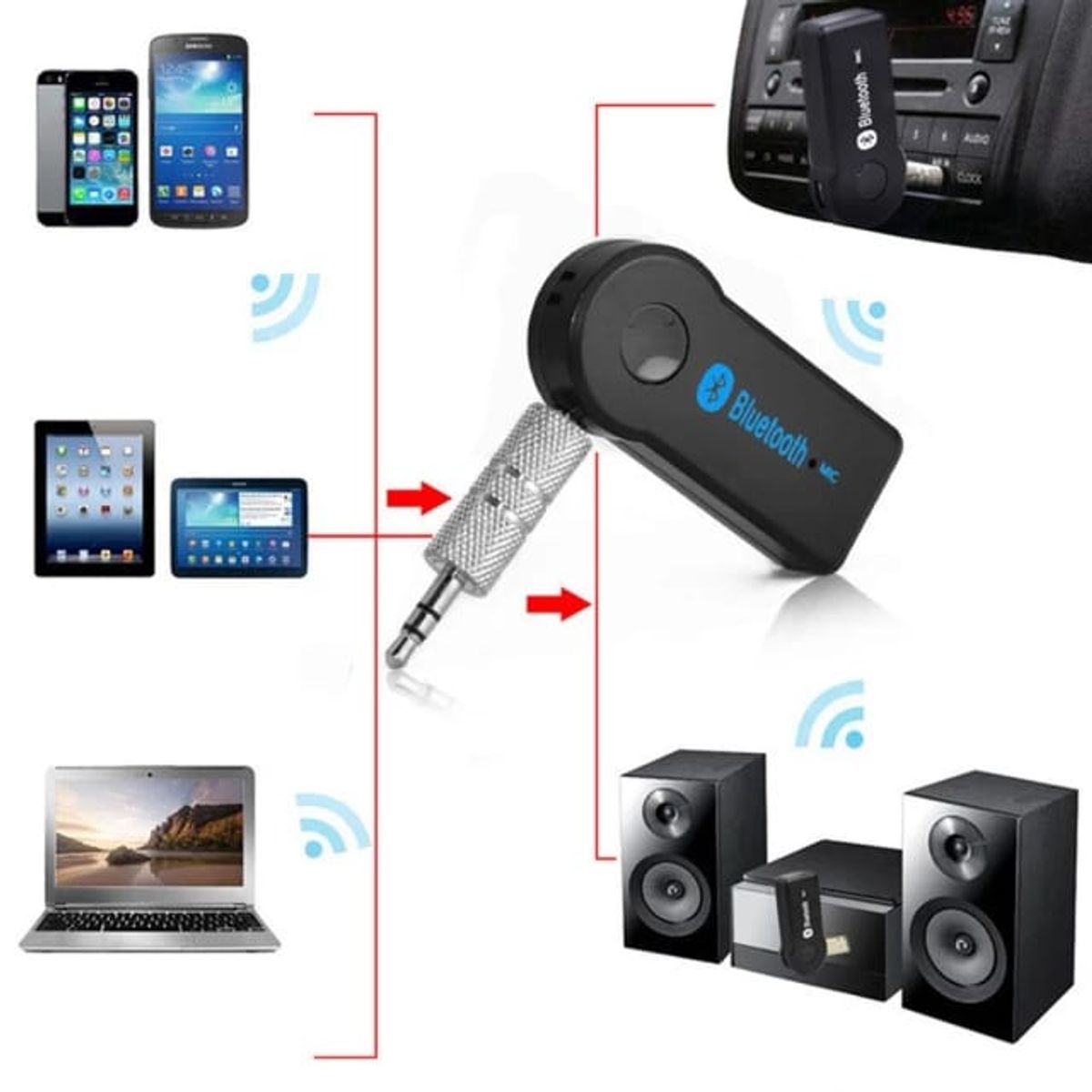 OEM - Adaptador Car Bluetooth 3.0 Auxiliar Receptor de Sonido Audio 3.5 Mic