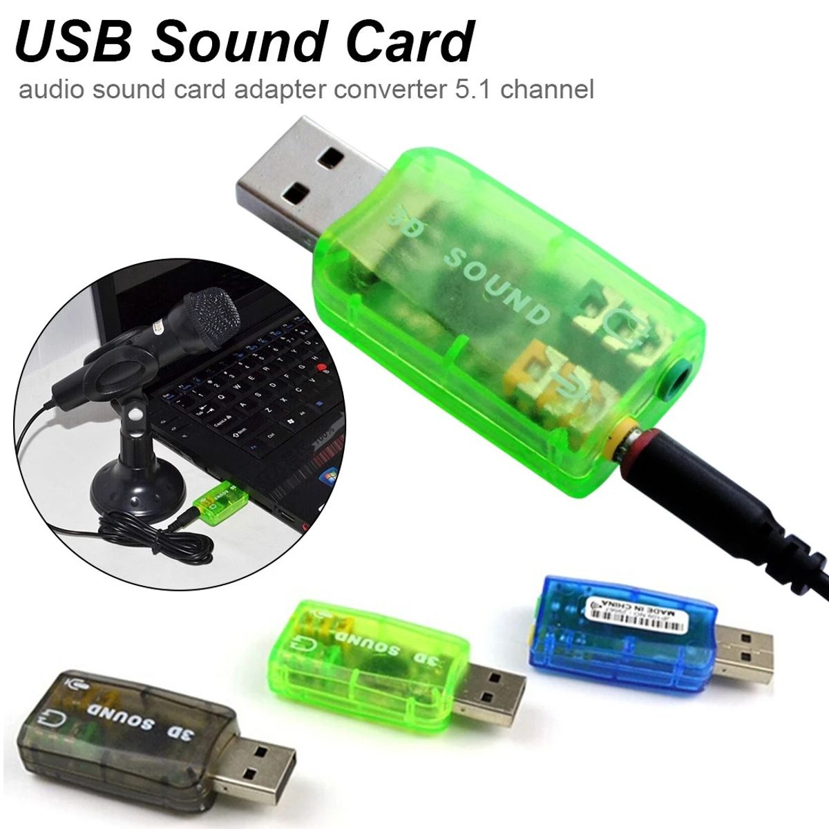 OEM - Tarjeta De Sonido 5.1 USB Audio 3D Externo Adaptador 3.5 Jack