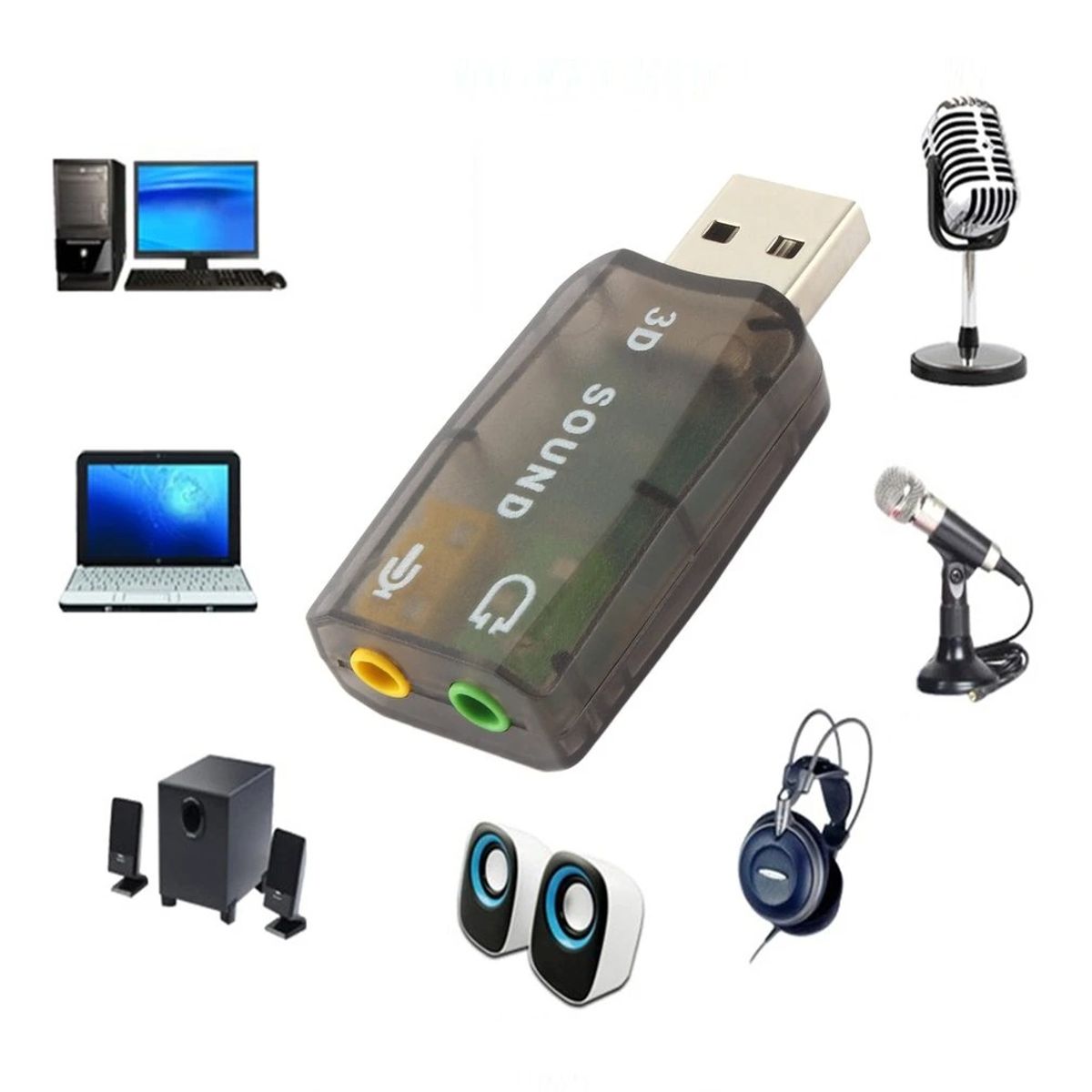 OEM - Tarjeta De Sonido 5.1 USB Audio 3D Externo Adaptador 3.5 Jack