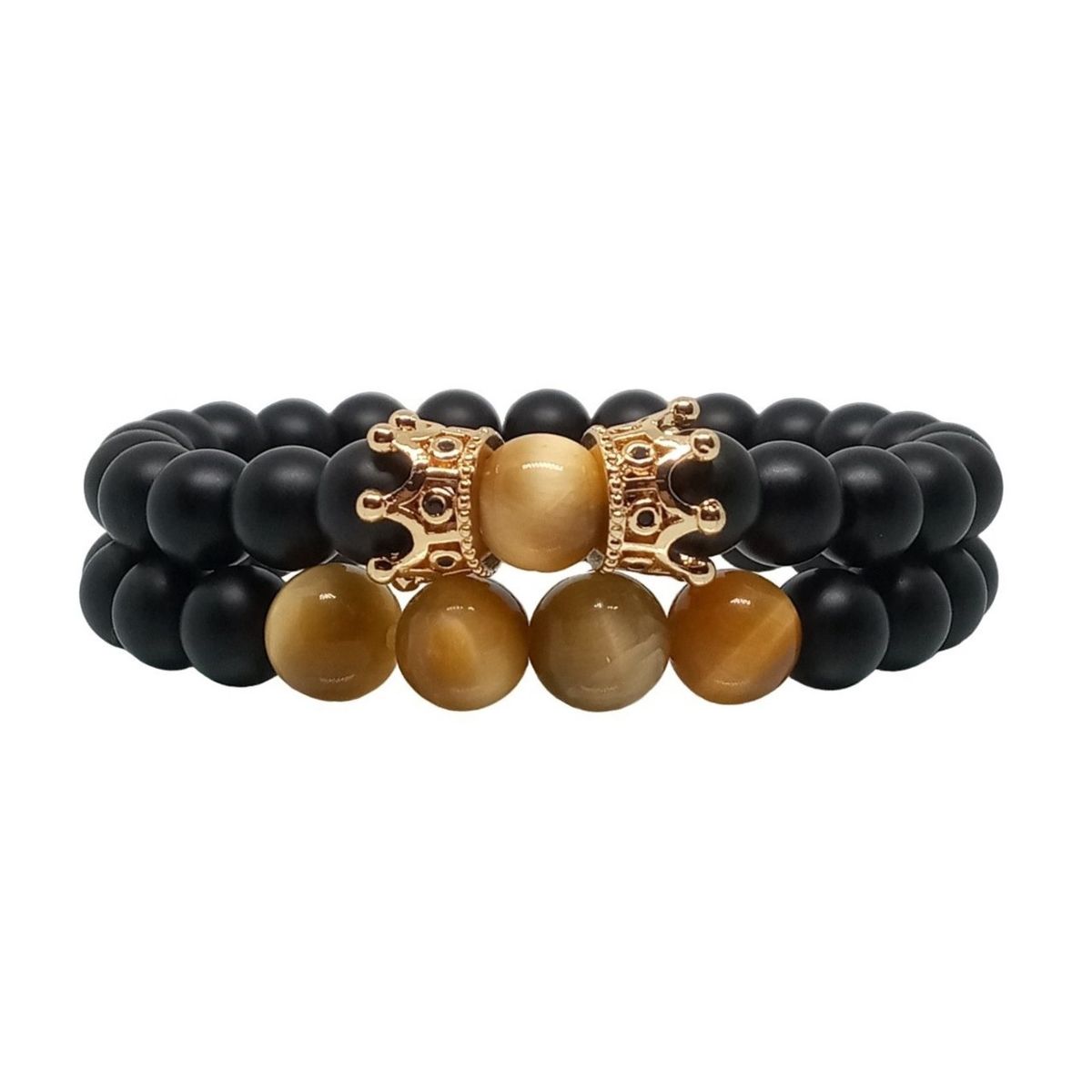 LUCYANA JOYAS Y ACCESORIOS - Pulsera Hombre Cuarzo Ágata y Ojo de Tigre con Corona - Joyas Lucyana