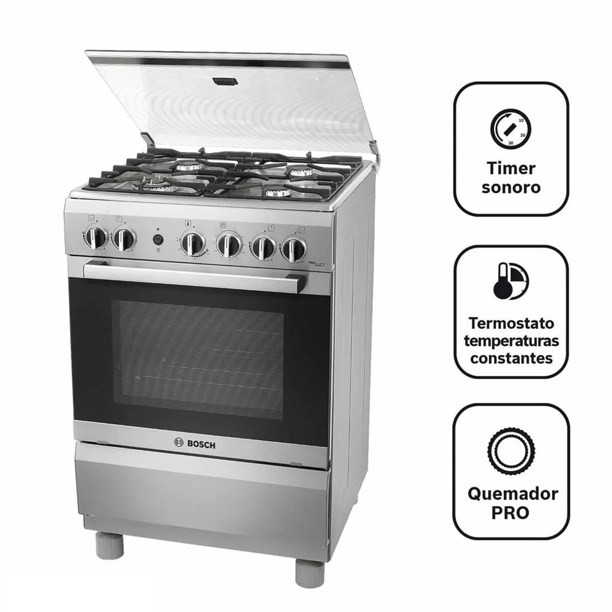 BOSCH - Cocina Bosch PRO447 a Gas de Pie 24" 4 Quemadores Acero Inoxidable