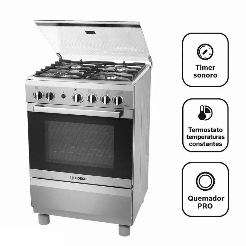 BOSCH - Cocina Bosch PRO447 a Gas de Pie 24" 4 Quemadores Acero Inoxidable.