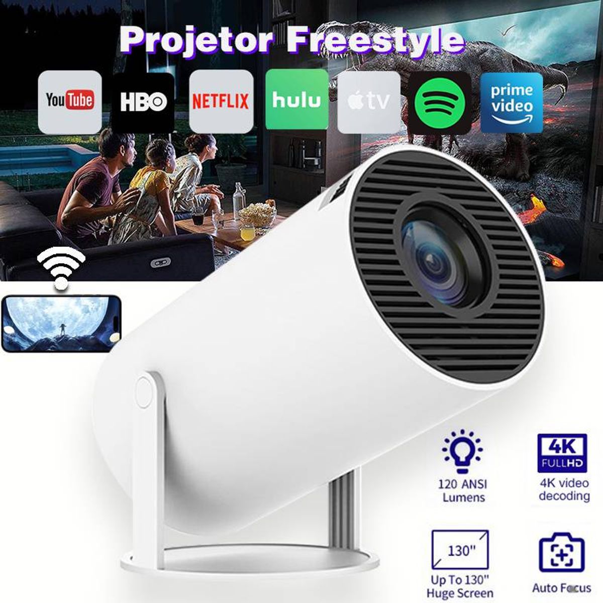 GENERICO - Proyector LED Portátil HY300 HDMI Android 4K Full HD 720P