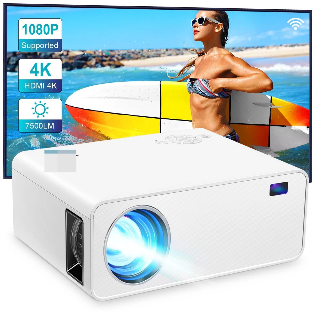 GENERICO - Mini Proyector Portátil Full HD 720P con WiFi Bluetooth 12000Lumens