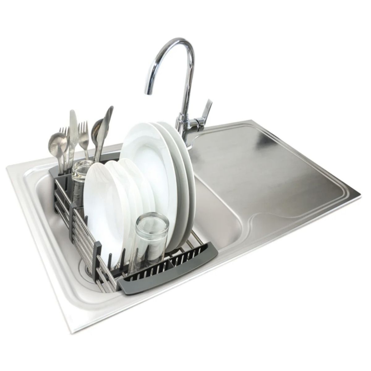 JOIE - Escurridor de platos expandible para fregadero Joie gris