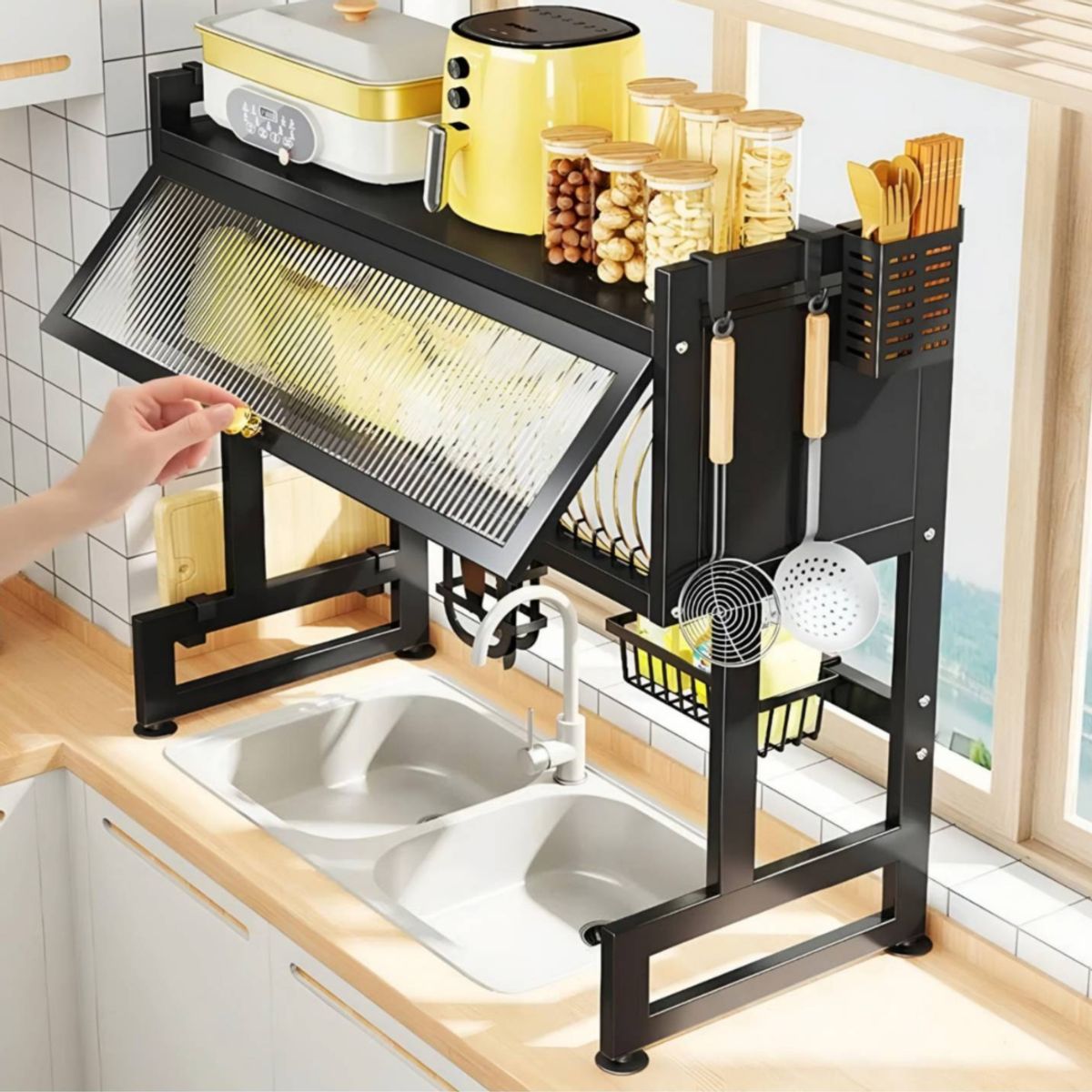 OEM - Escurridor de platos 2 nivel con tapa 85 cm