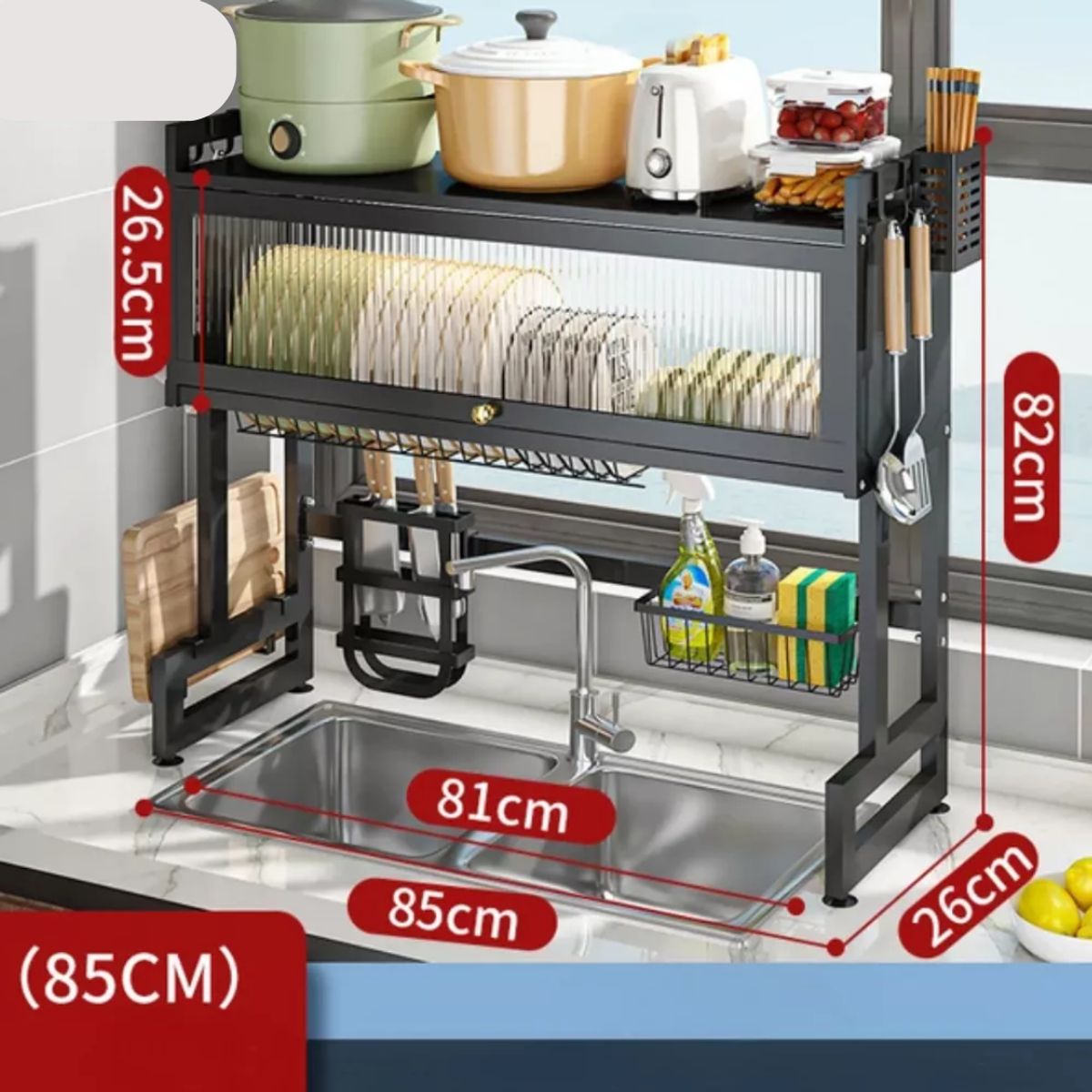 OEM - Escurridor Organizador de platos 2 nivel con tapa 85 cm - N