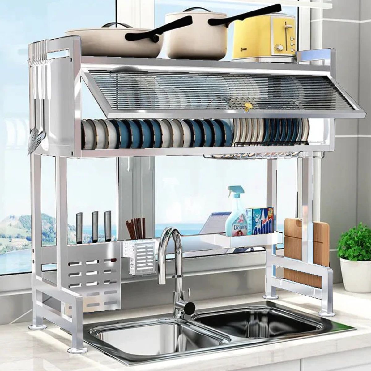 OEM - Escurridor Organizador de platos 2 nivel con tapa 85 cm - N