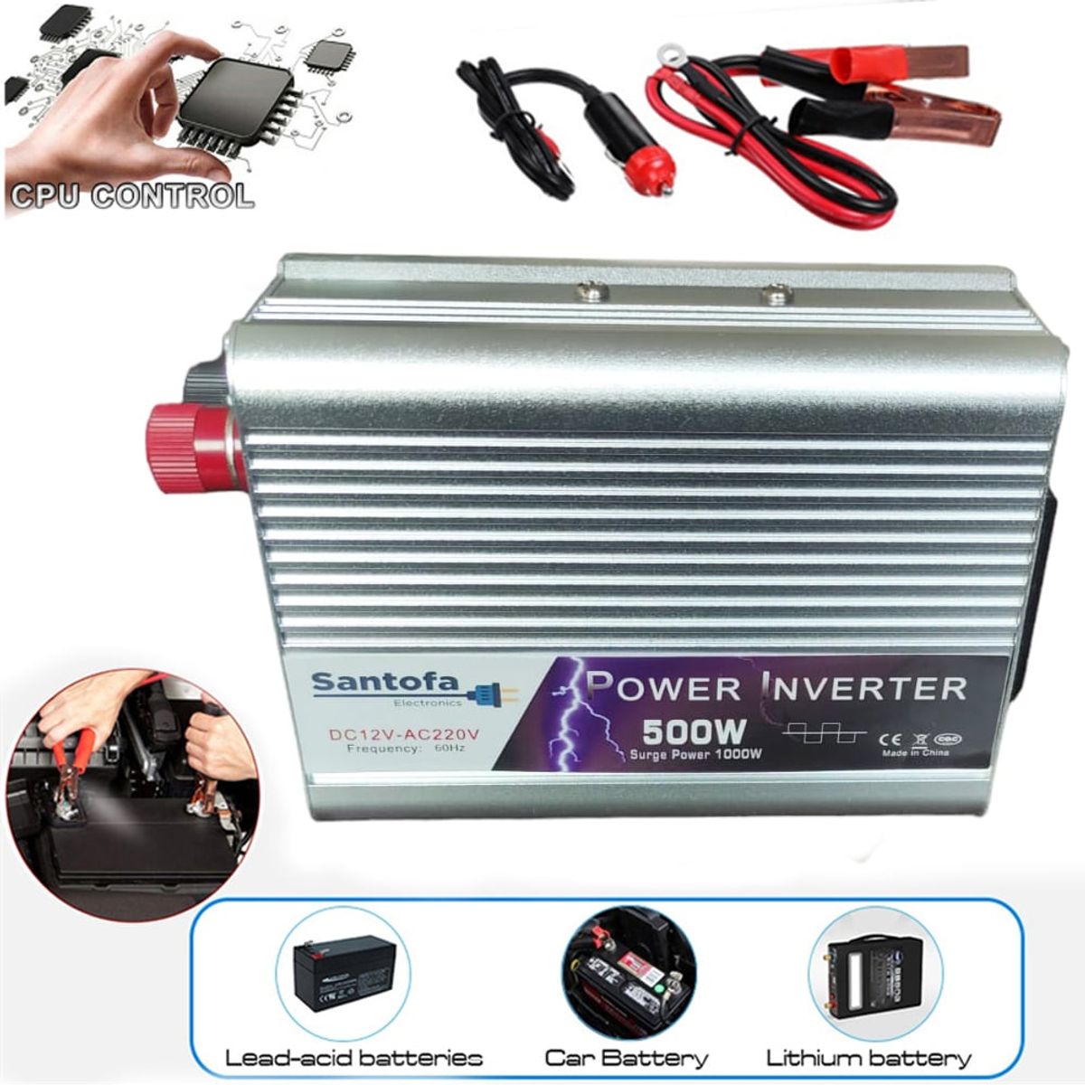 SANTOFA ELECTRONICS - Inversor De Corriente Para Auto De 12v a 220v Usb 500W SANTOFA