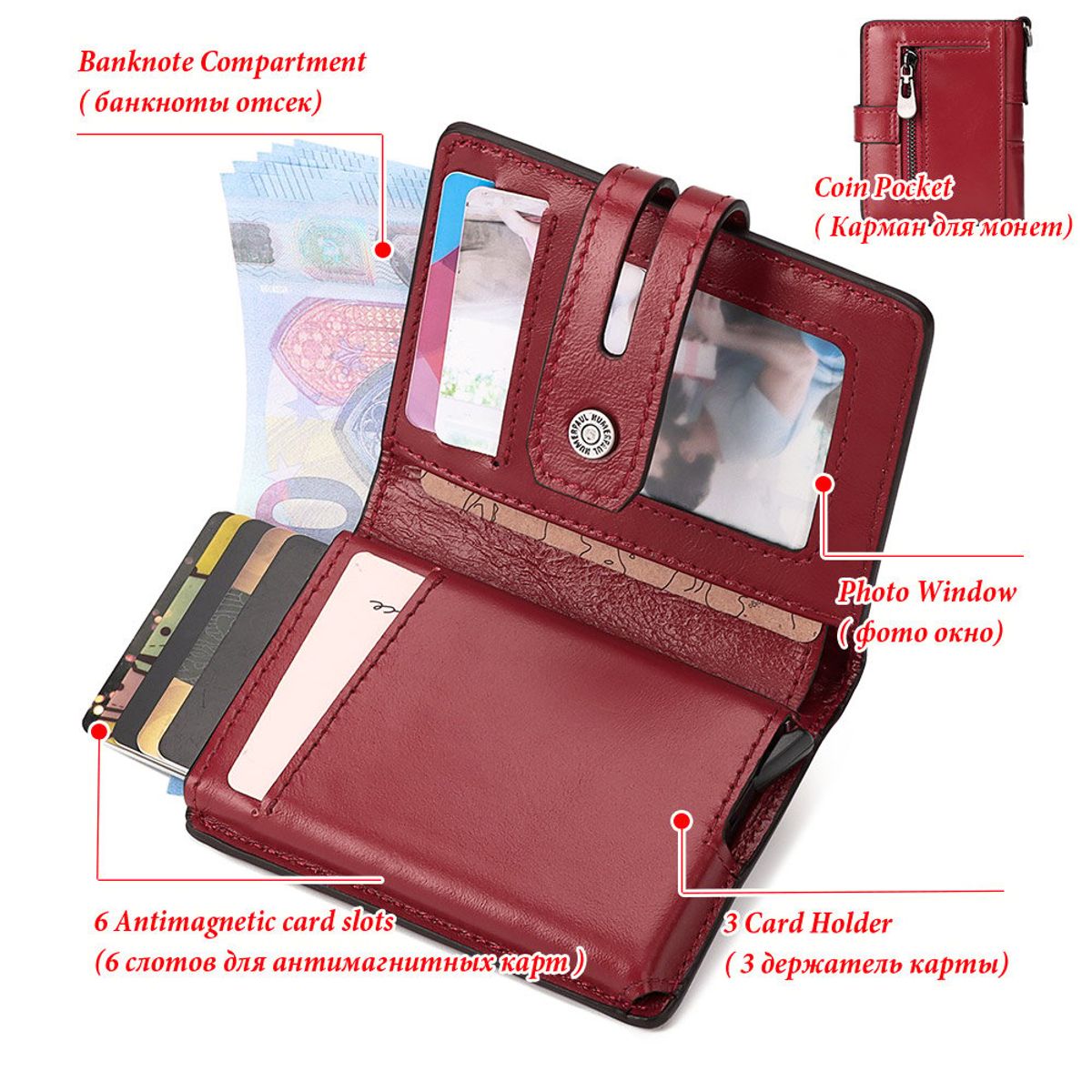 GENERICO - BILLETERA DE MUJER - TARJETERO CON CADENA 100 CUERO VACUNO HUMERPAUL