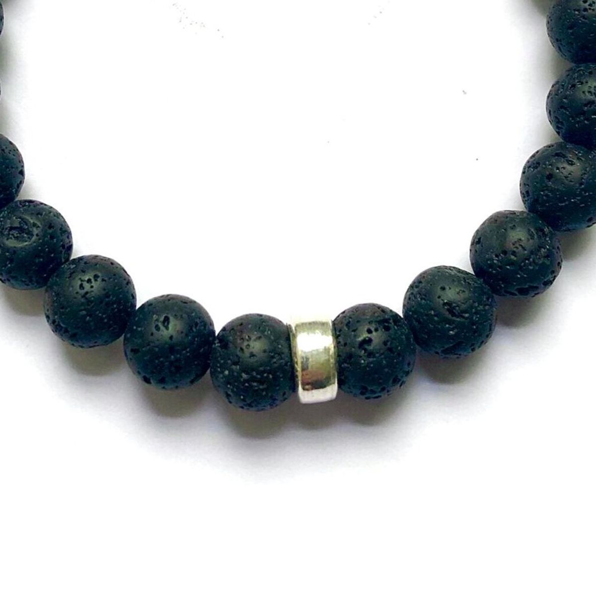 SANTORAL - Pulsera Pedro para Hombre - Piedra Volcánica y Plata