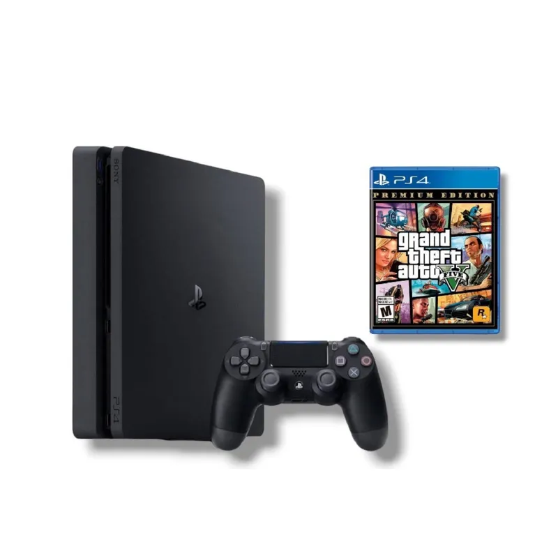 SONY - Consola PS4 Slim 1TB Negro +GTAV  Reacondicionada
