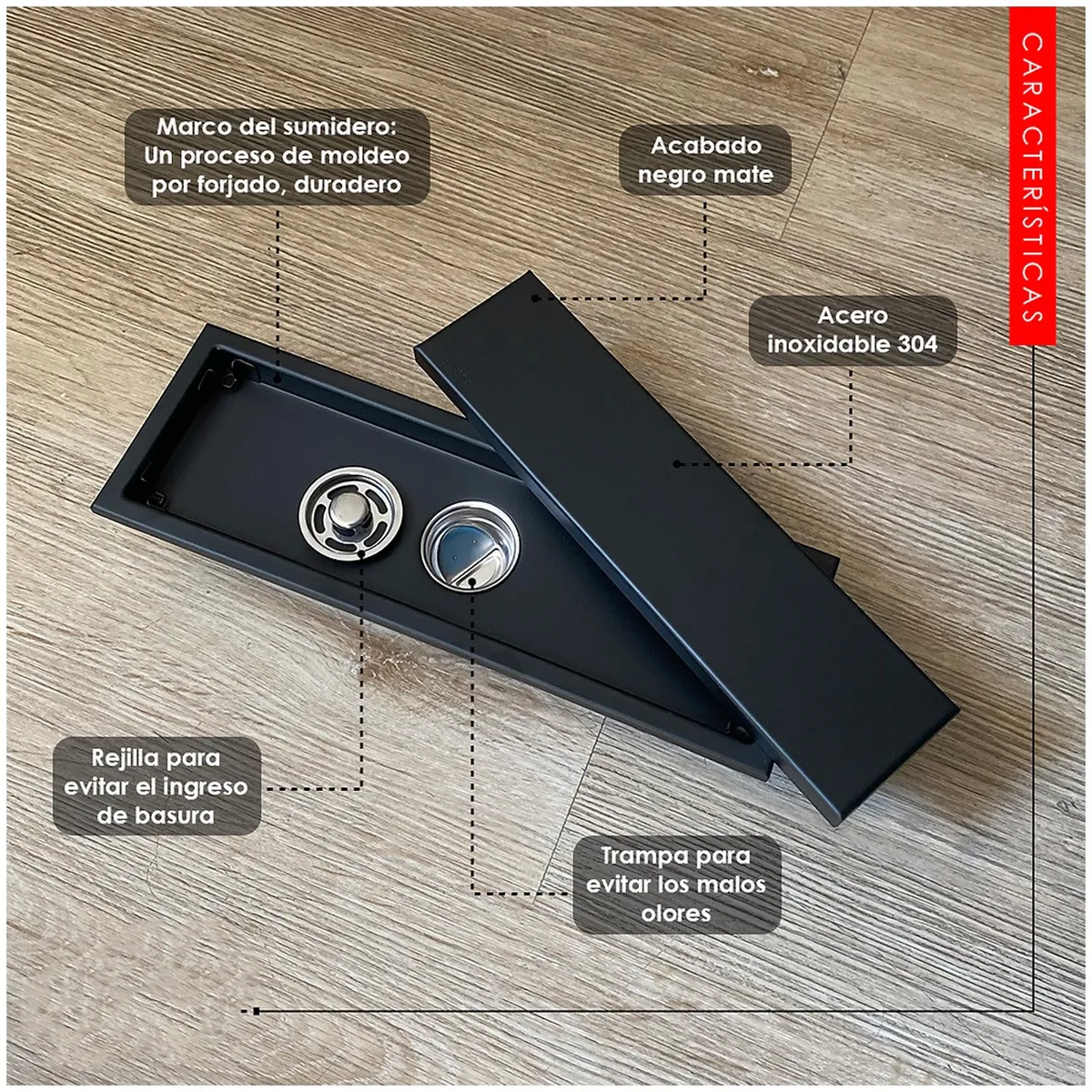 GENERICO - Sumidero en Acero Inoxidable 304 Negro mate