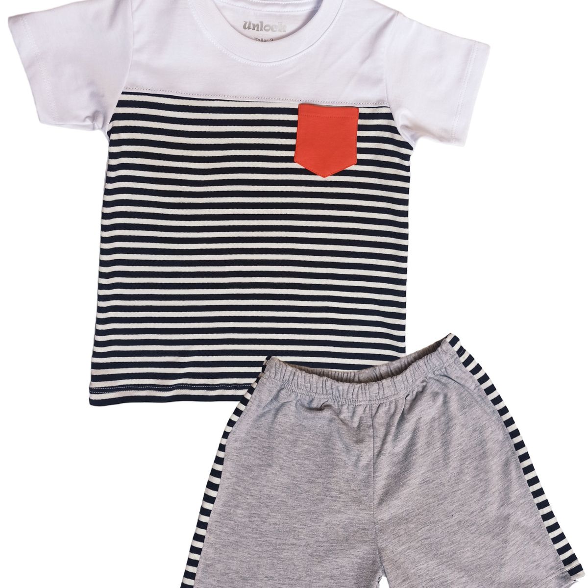 GENERICO - Conjunto Bebé Polo Short a Rayas Con Bolsillo Blanco de Algodón Pima