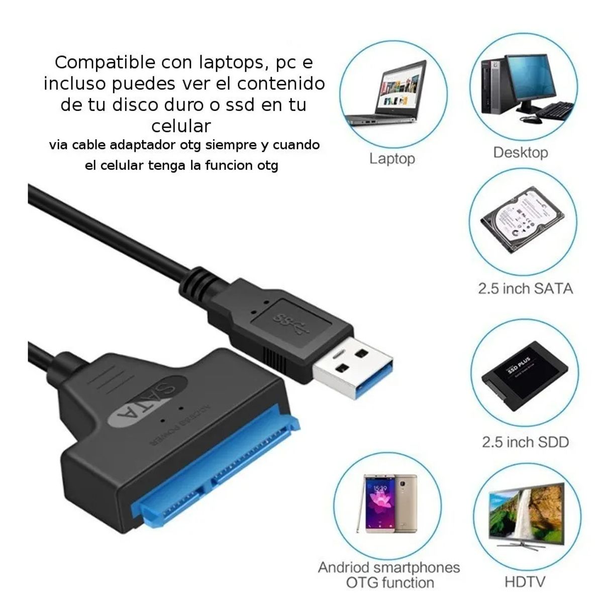 GENERICO - Cable Adaptador Ssd Usb Disco Duro 3.0 Sata A Usb 24cm