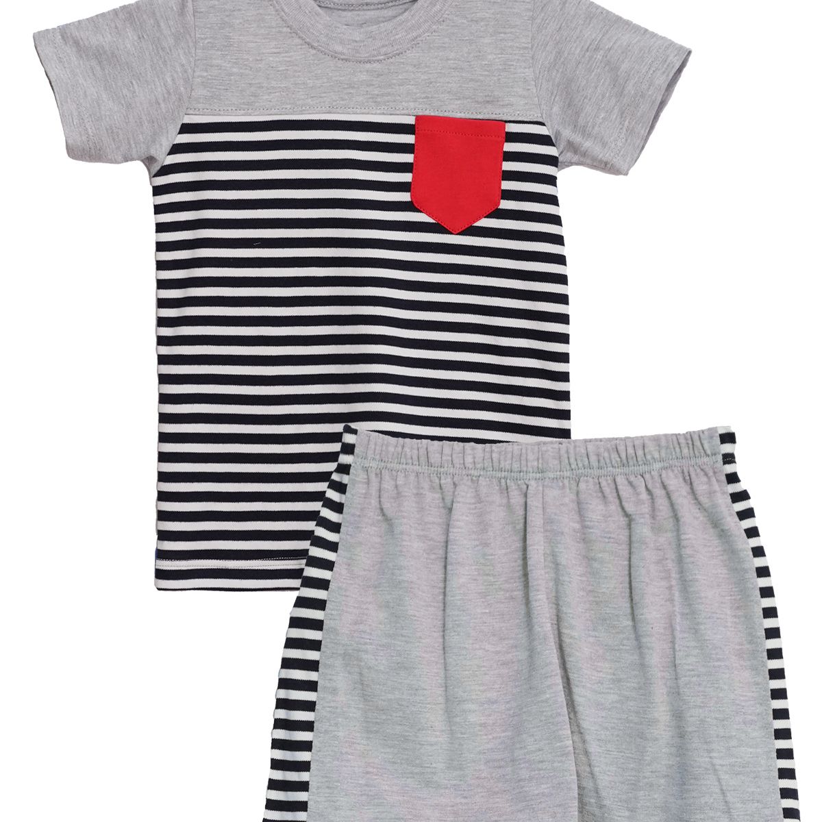 GENERICO - Conjunto Polo Short Bebé a Rayas Con Bolsillo Melange de Algodón Pima