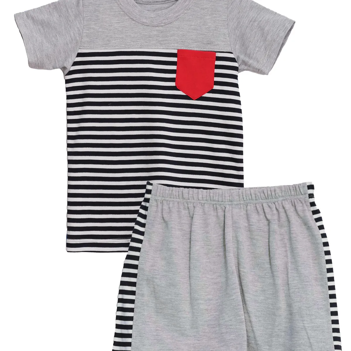 GENERICO - Conjunto Polo Short Bebé a Rayas Con Bolsillo Melange de Algodón Pima