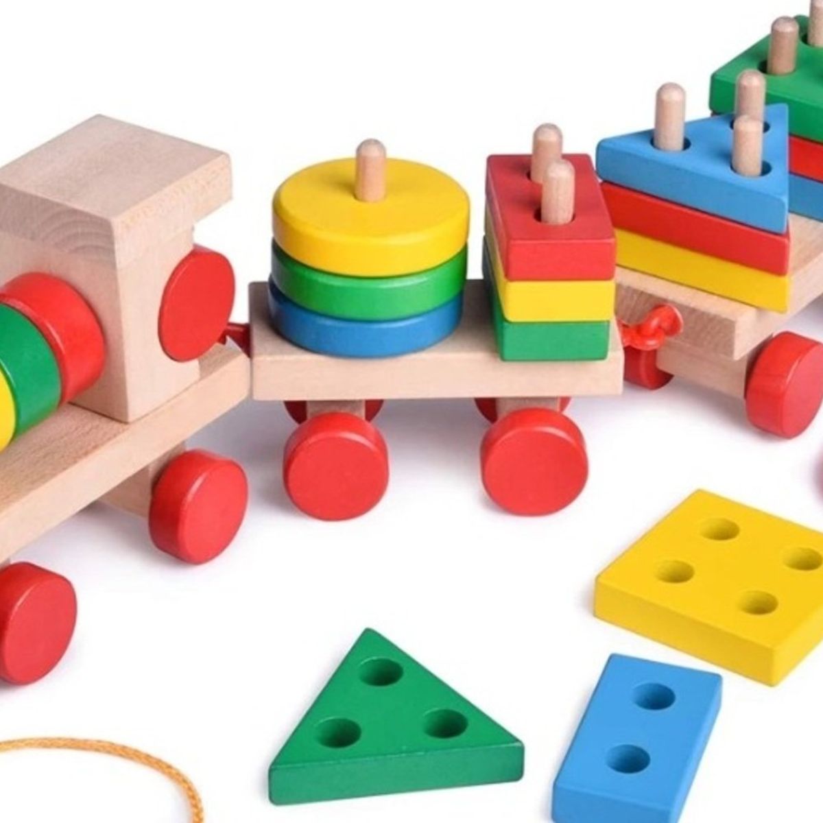 GENERICO - Tren de madera didáctico geométrico mediano