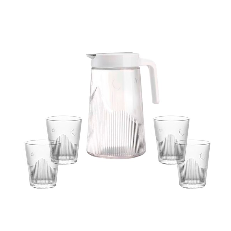 INSPIRA - Set Jarra con 4 Vasos de Vidrio Diseño Labrado