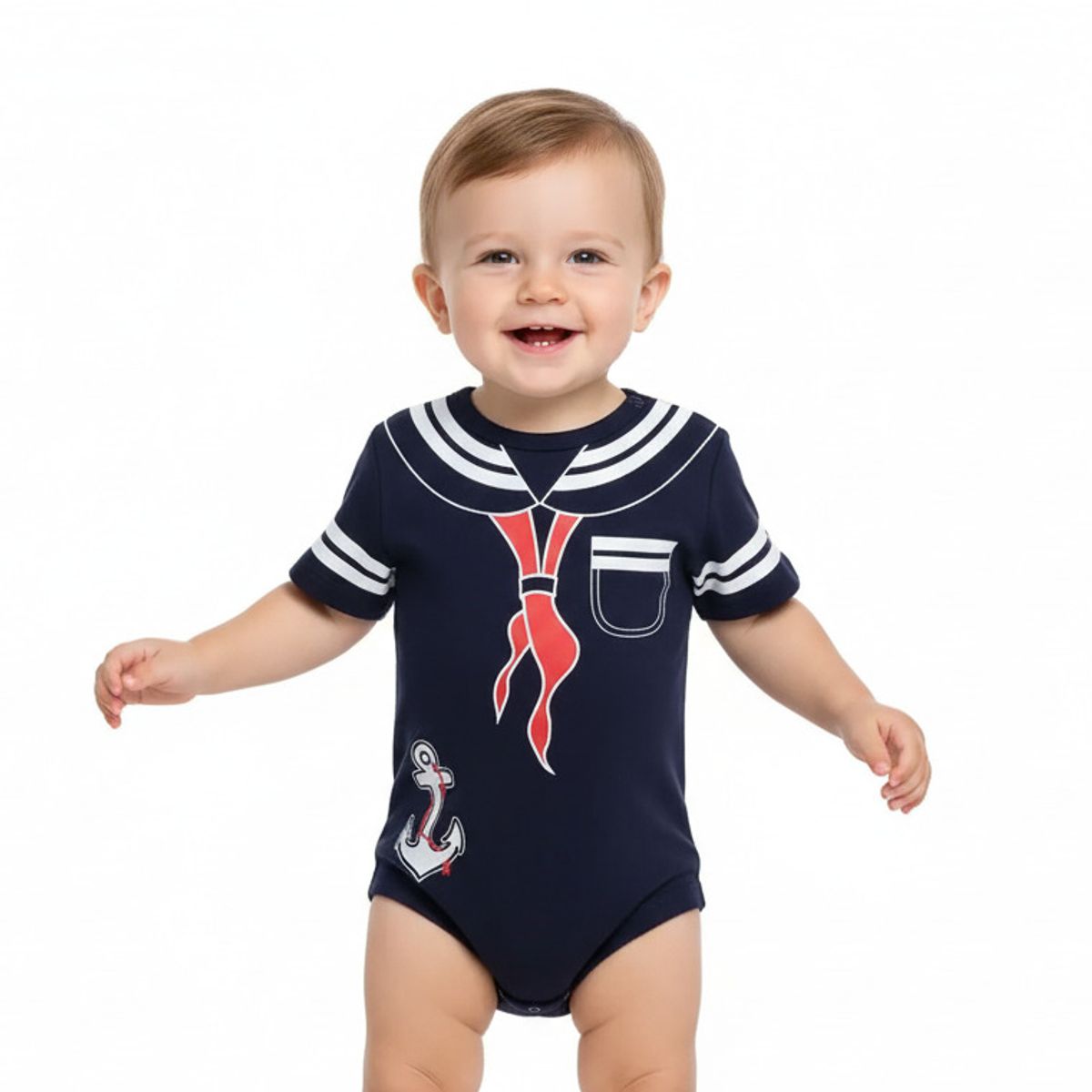 GENERICO - Body Para Bebe Marinero Azul Marino de Algodón Pima